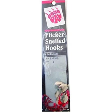 Bear Paw Flicker Snelled Hook, Size 1, Wide Gap, Kahle, Red Mono, 6PK FNRWB-1